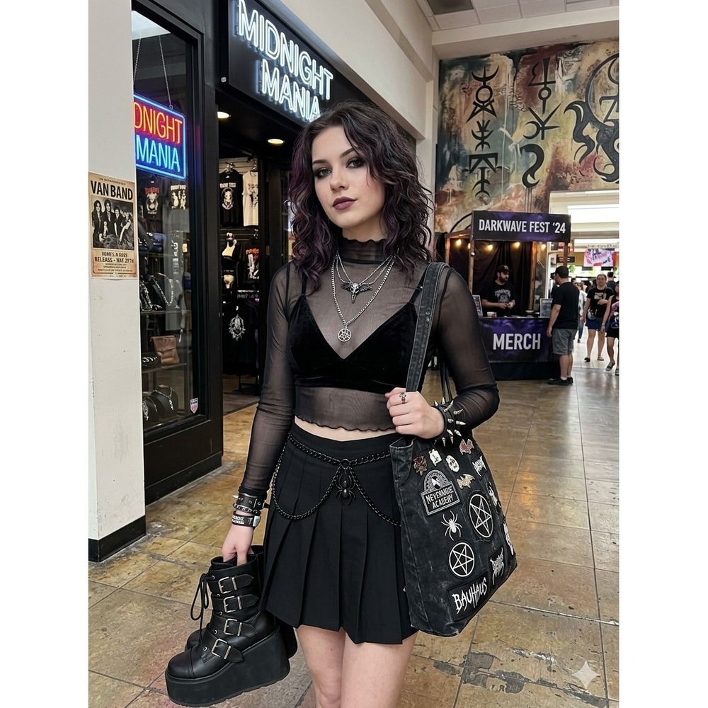 Whimsigoth Sheer Mesh Top Rave Lettuce Hem Grunge Mall Goth Festival Medium?